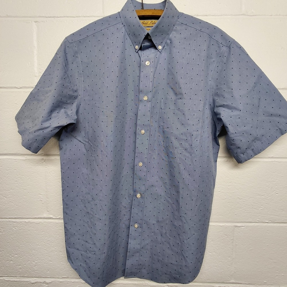 Roundtree & Yorke Gold Label Shirt Mens MEDIUM Polka Dots Button Short Sleeve